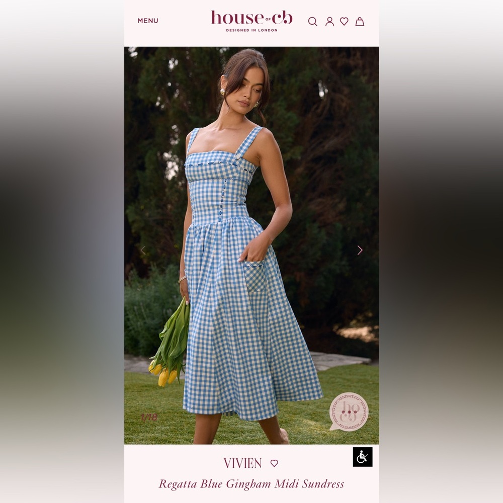 house of cb “Vivien” Blue Gingham Sundress with Square Neckline